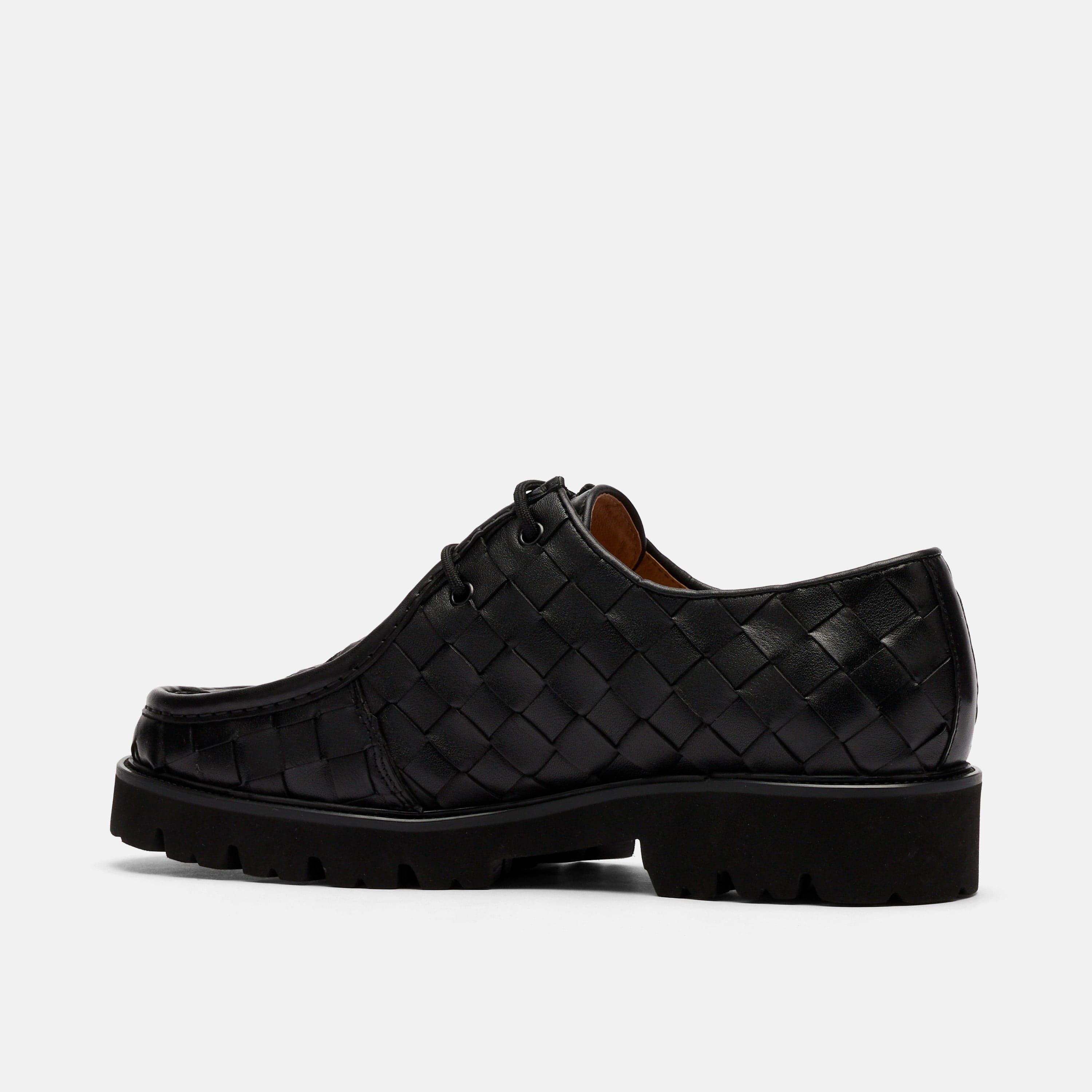 Montana Black Woven Leather Moc Toe Derbys - Image 4