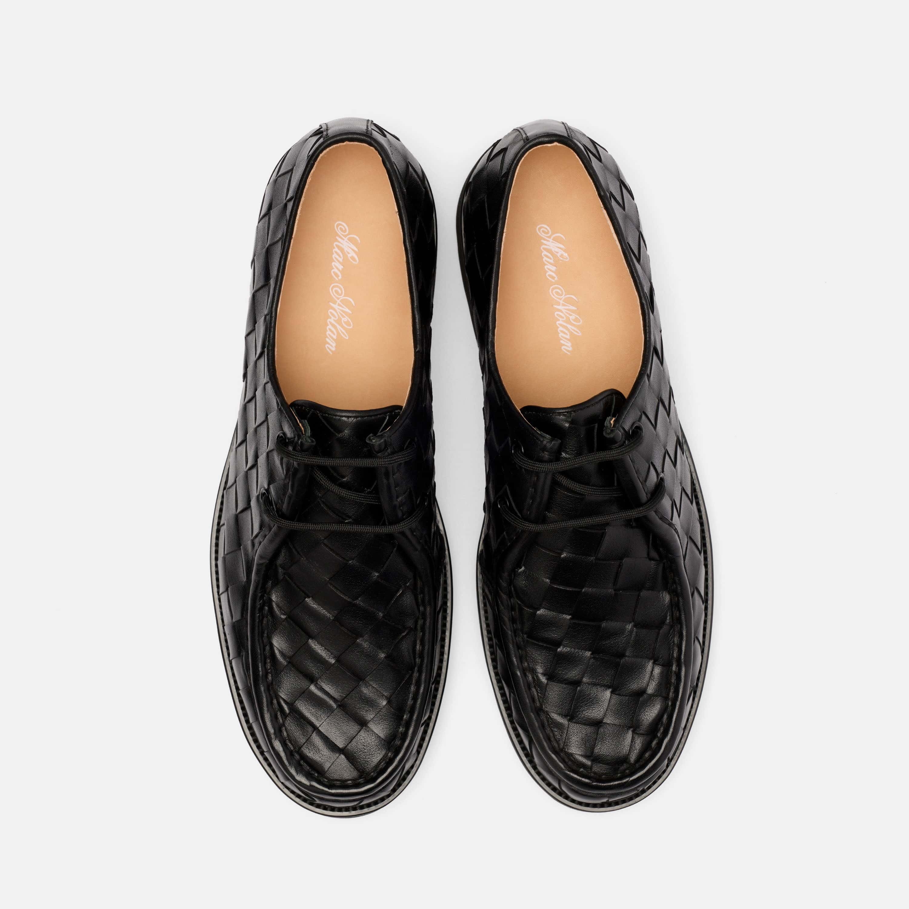 Montana Black Woven Leather Moc Toe Derbys - Image 5
