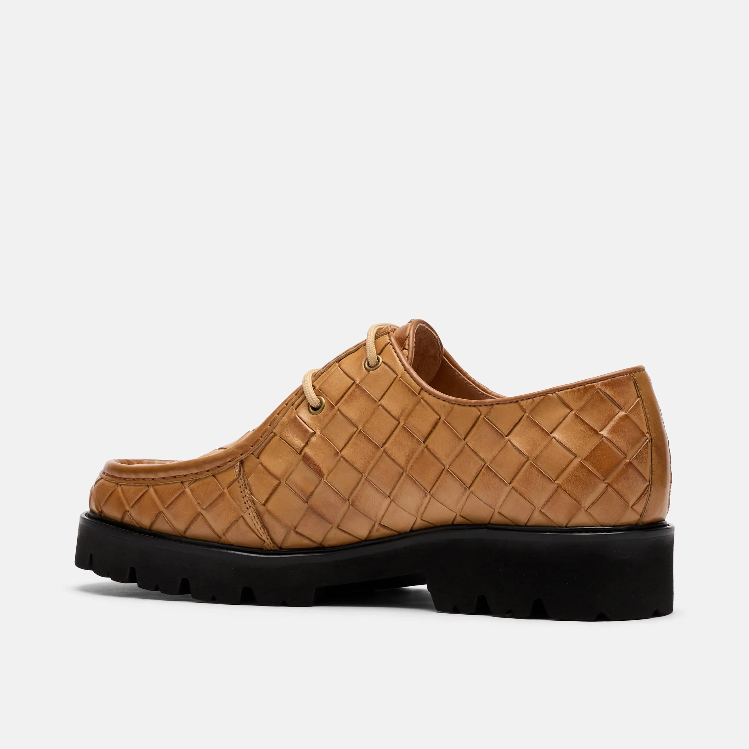 Montana Camel Woven Leather Moc Toe Derbys - Image 4