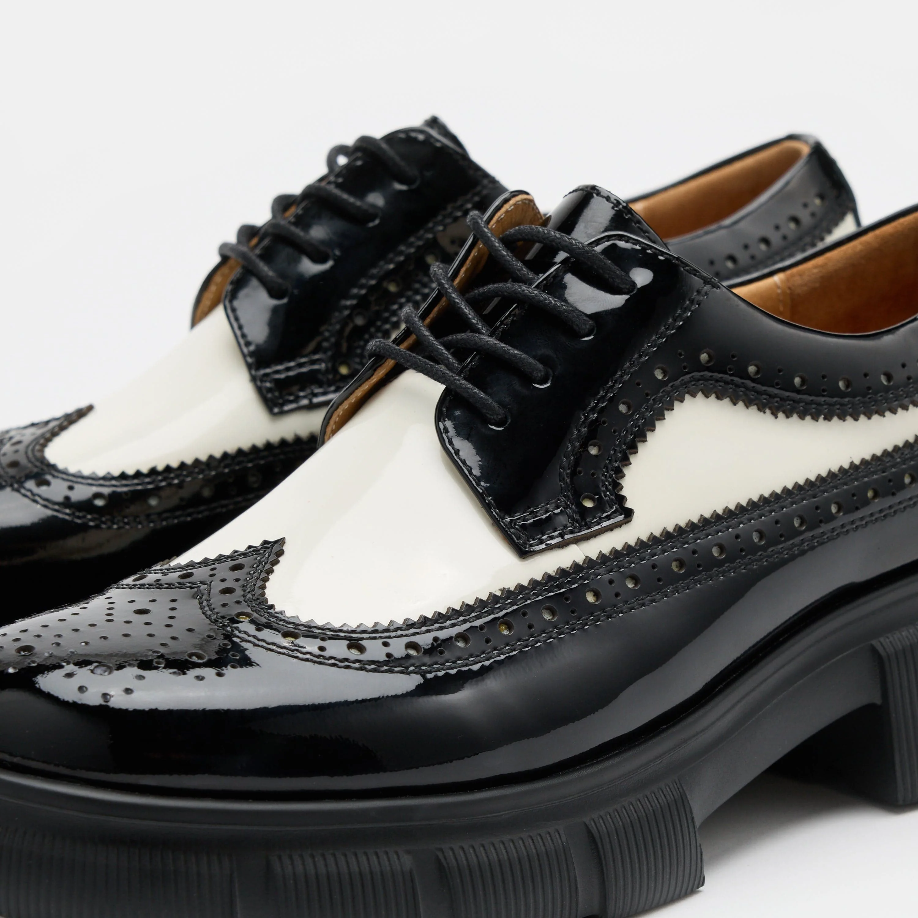 Ms. Alexander Black/White Patent Leather Lug Wingtip Derby - Image 3