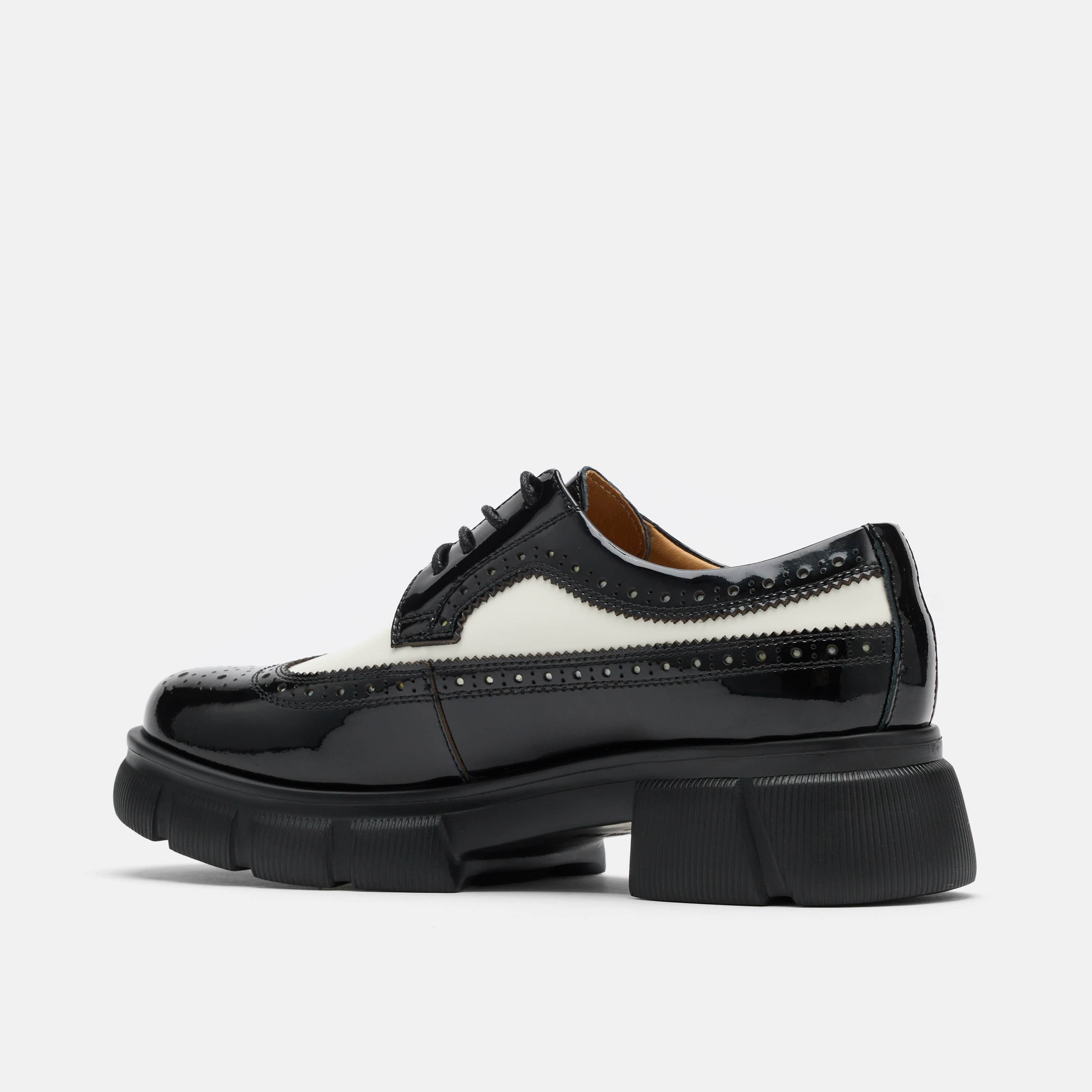 Ms. Alexander Black/White Patent Leather Lug Wingtip Derby - Image 4