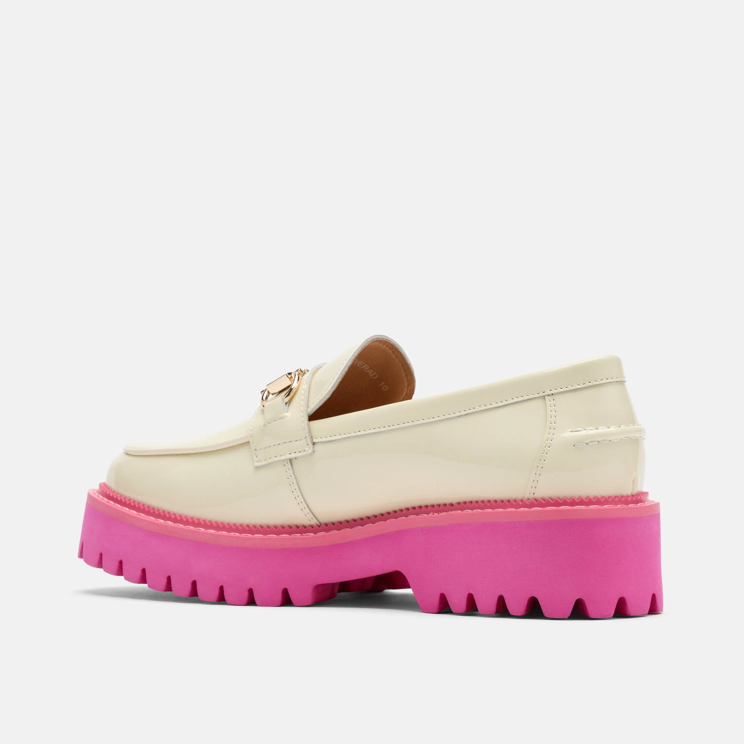 Ms. Boulevard Cream/Pink Patent Leather Bit Loafers - Image 4