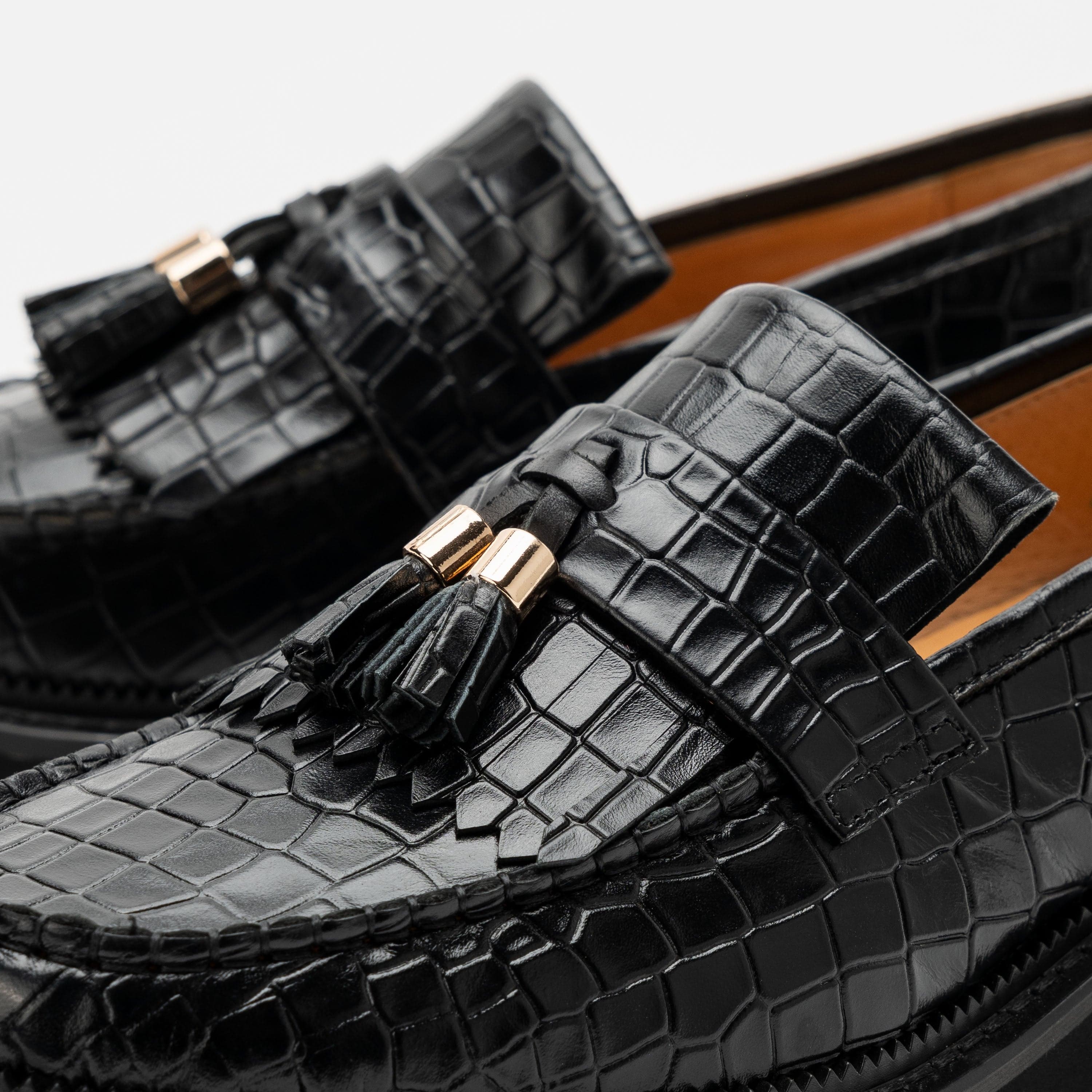 Ms. Journey Black Croc Leather Lug Tassel Loafer - Image 3