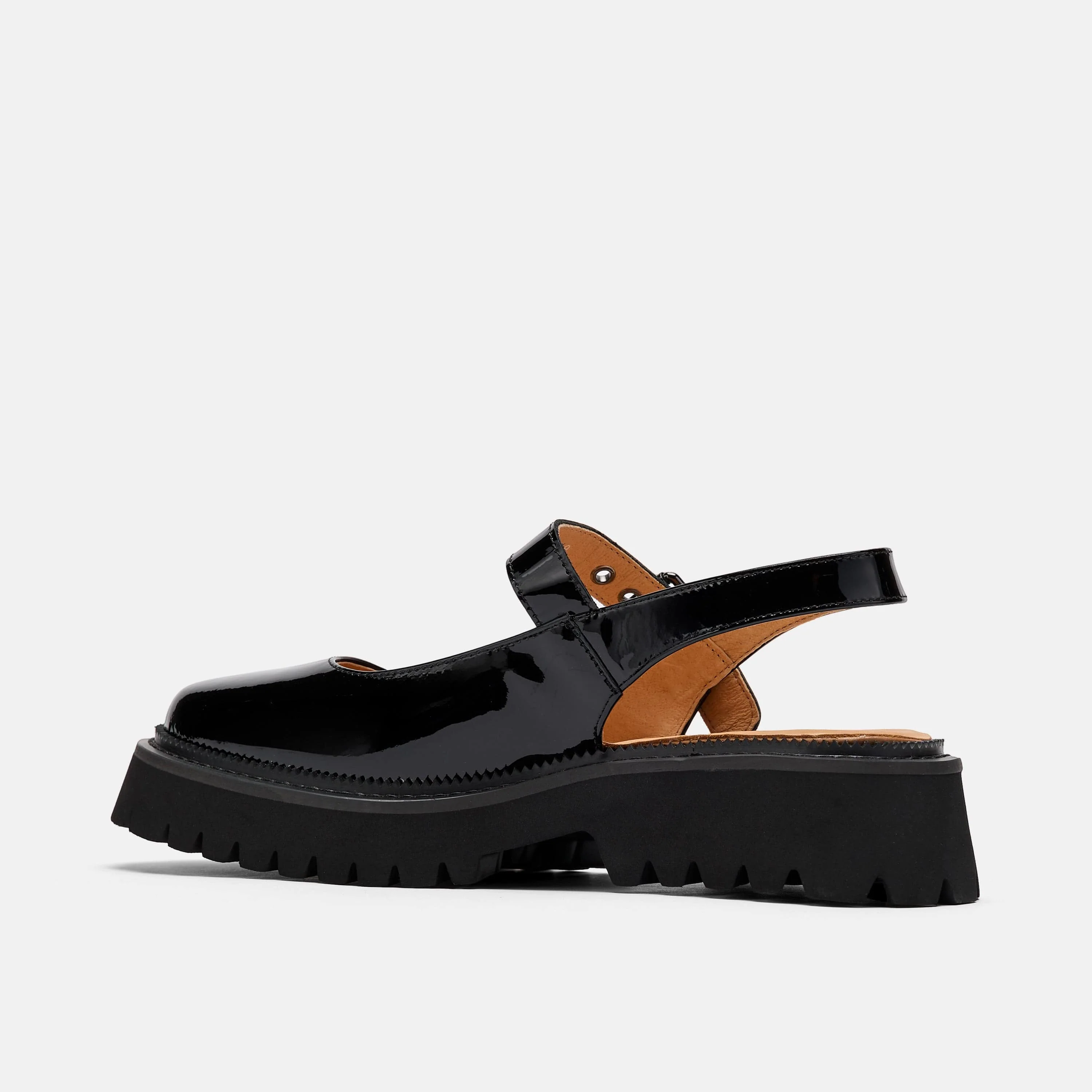 Luna Black Leather Mary Jane Lug Slingbacks - Image 4