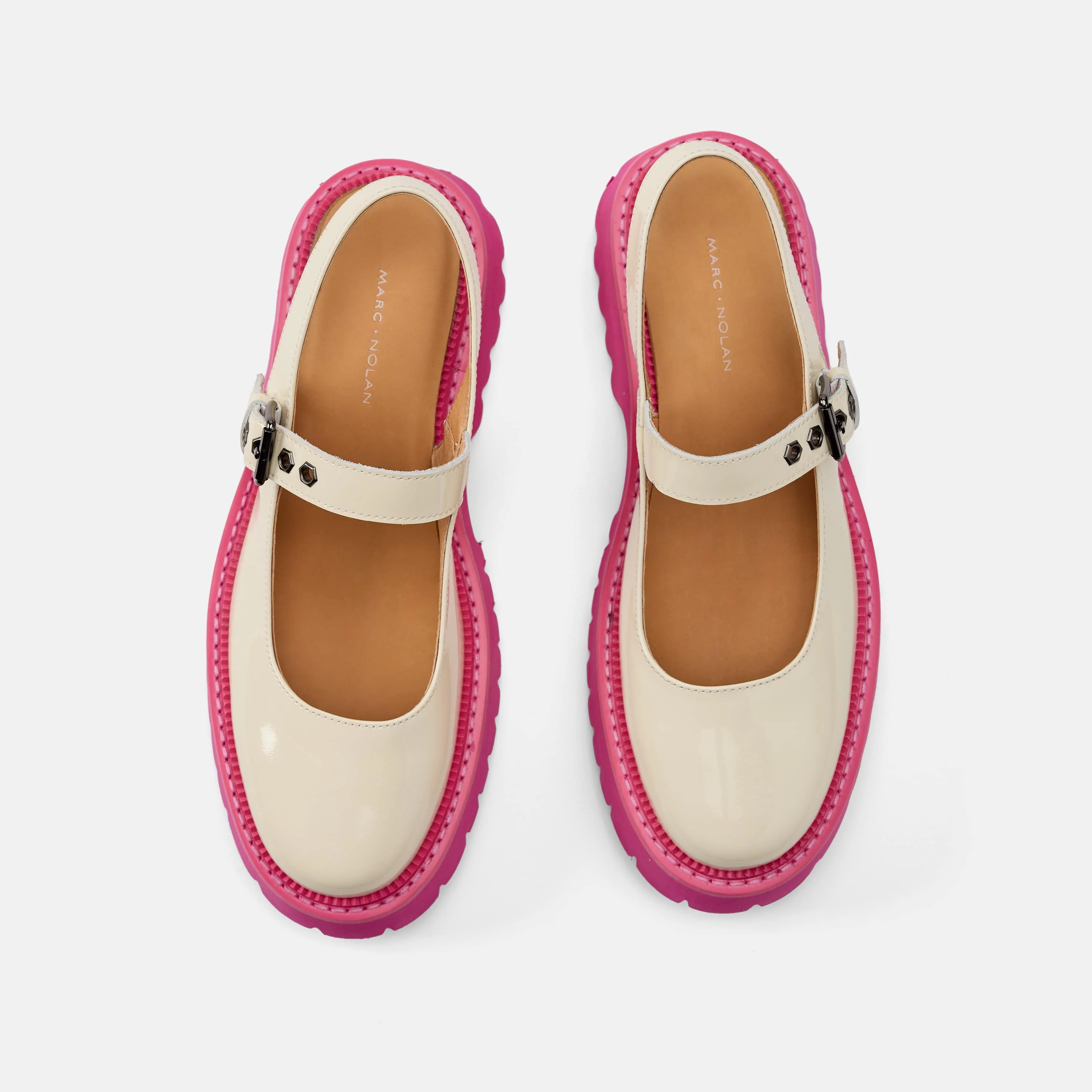 Luna Cream/Pink Leather Mary Jane Lug Slingbacks - Image 5