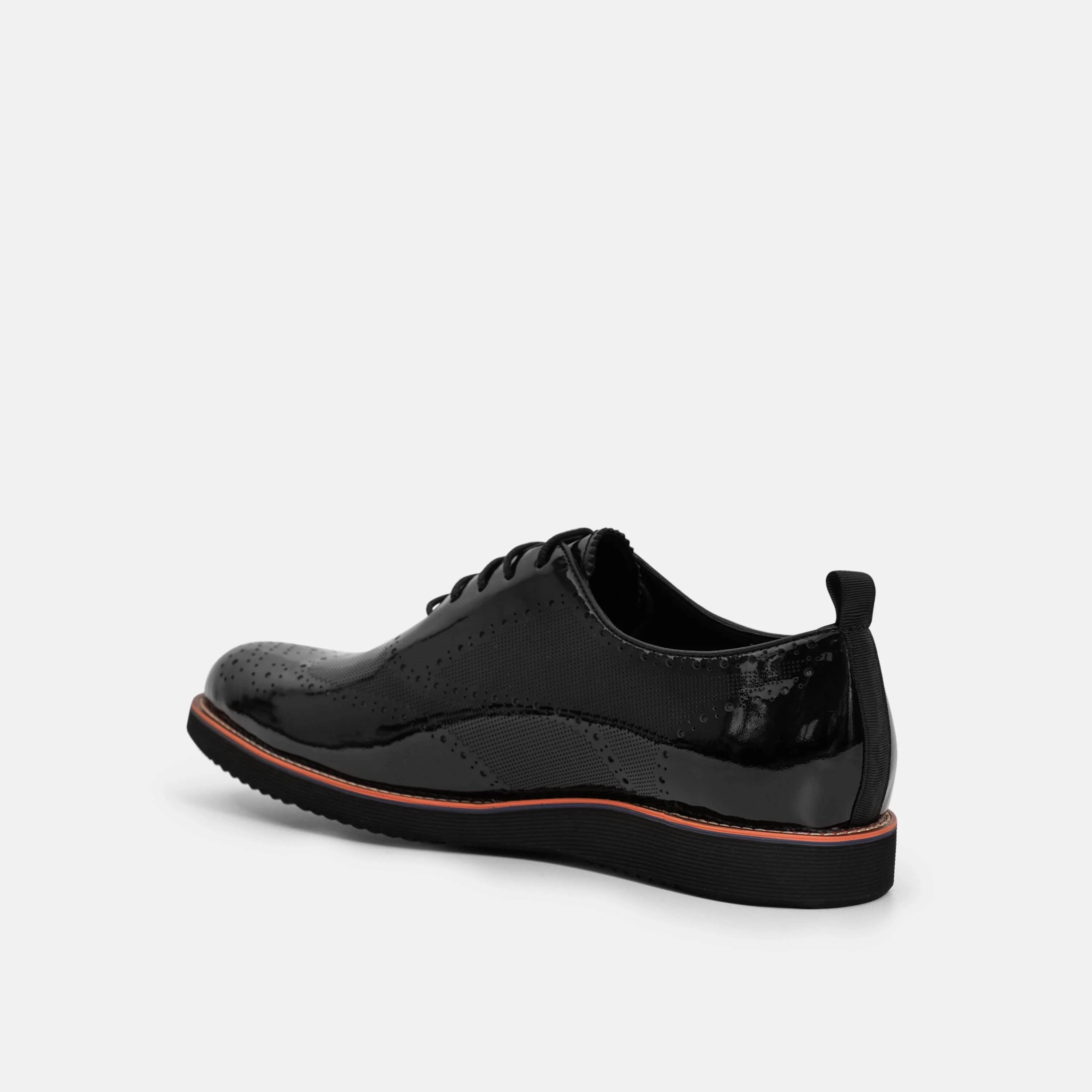 Oscar Black Patent Leather Wholecut Brogue Sneakers - Image 5