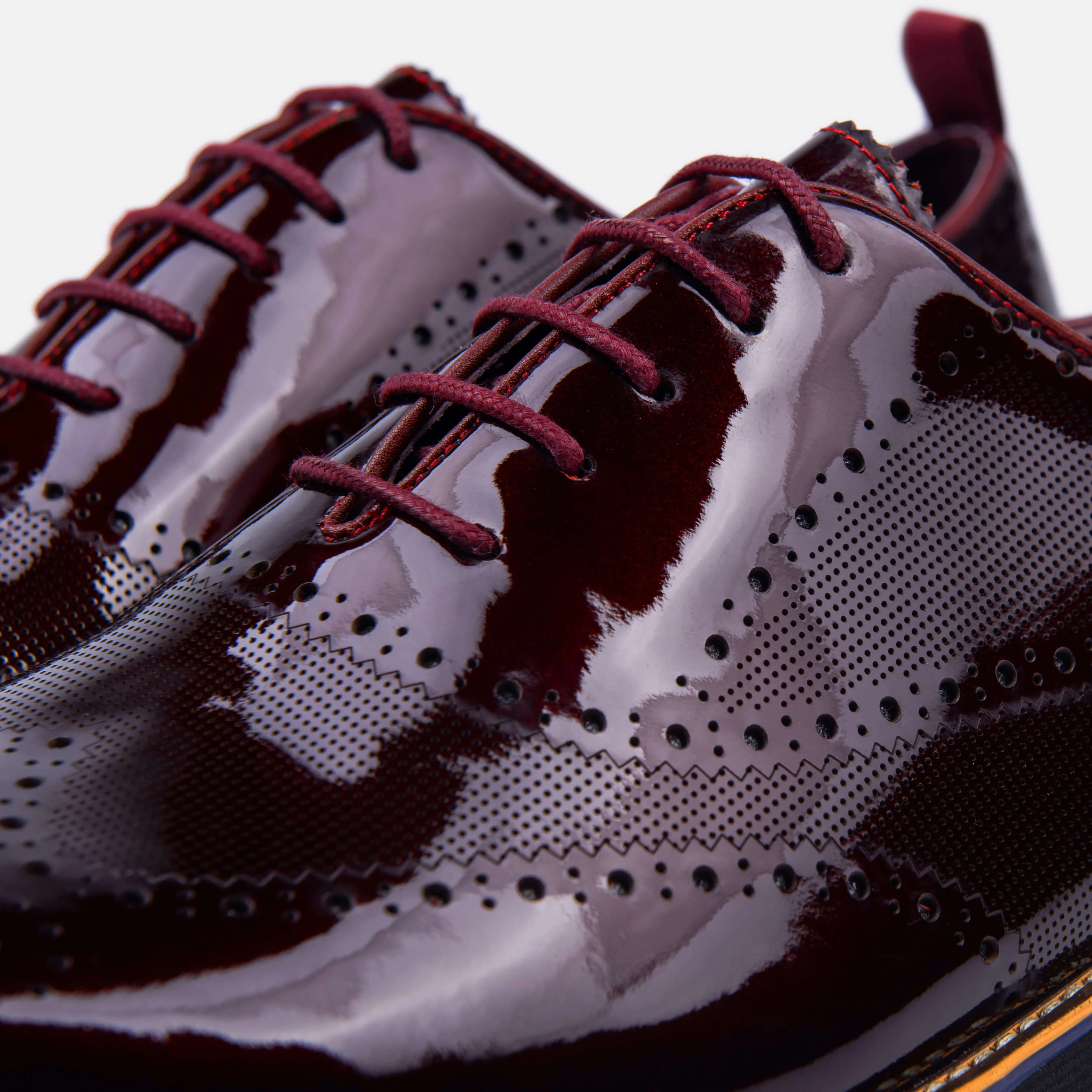 Oscar Burgundy Patent Leather Wholecut Brogue Sneakers - Image 3