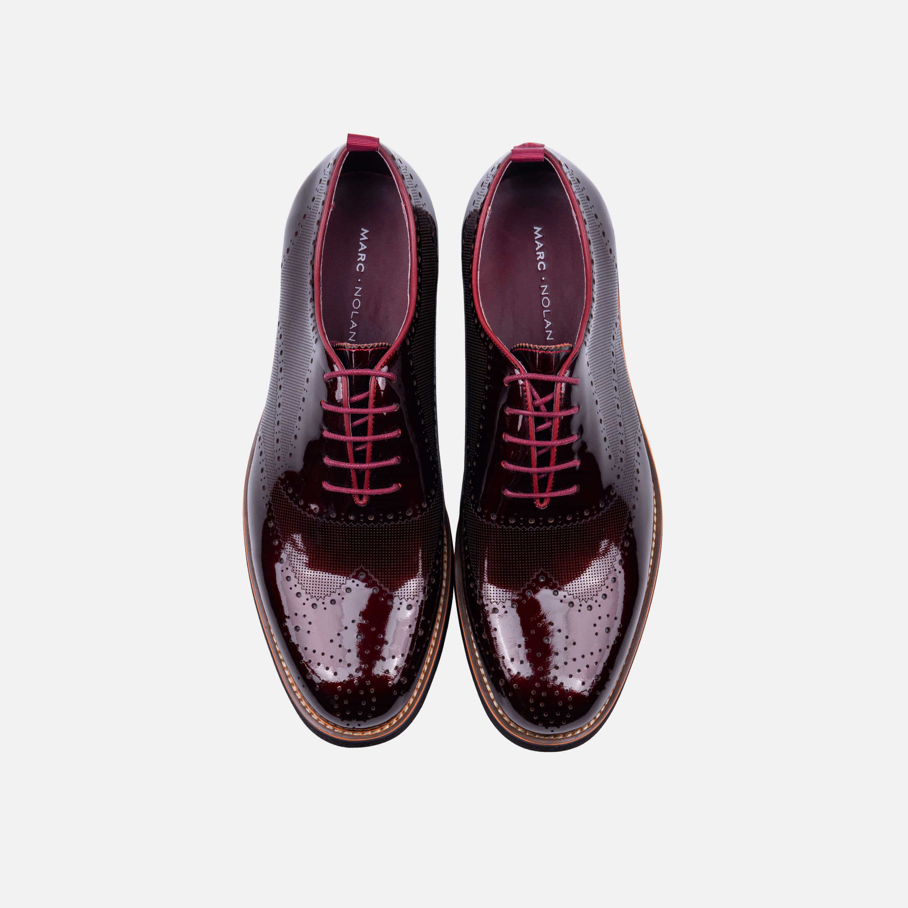 Oscar Burgundy Patent Leather Wholecut Brogue Sneakers - Image 4