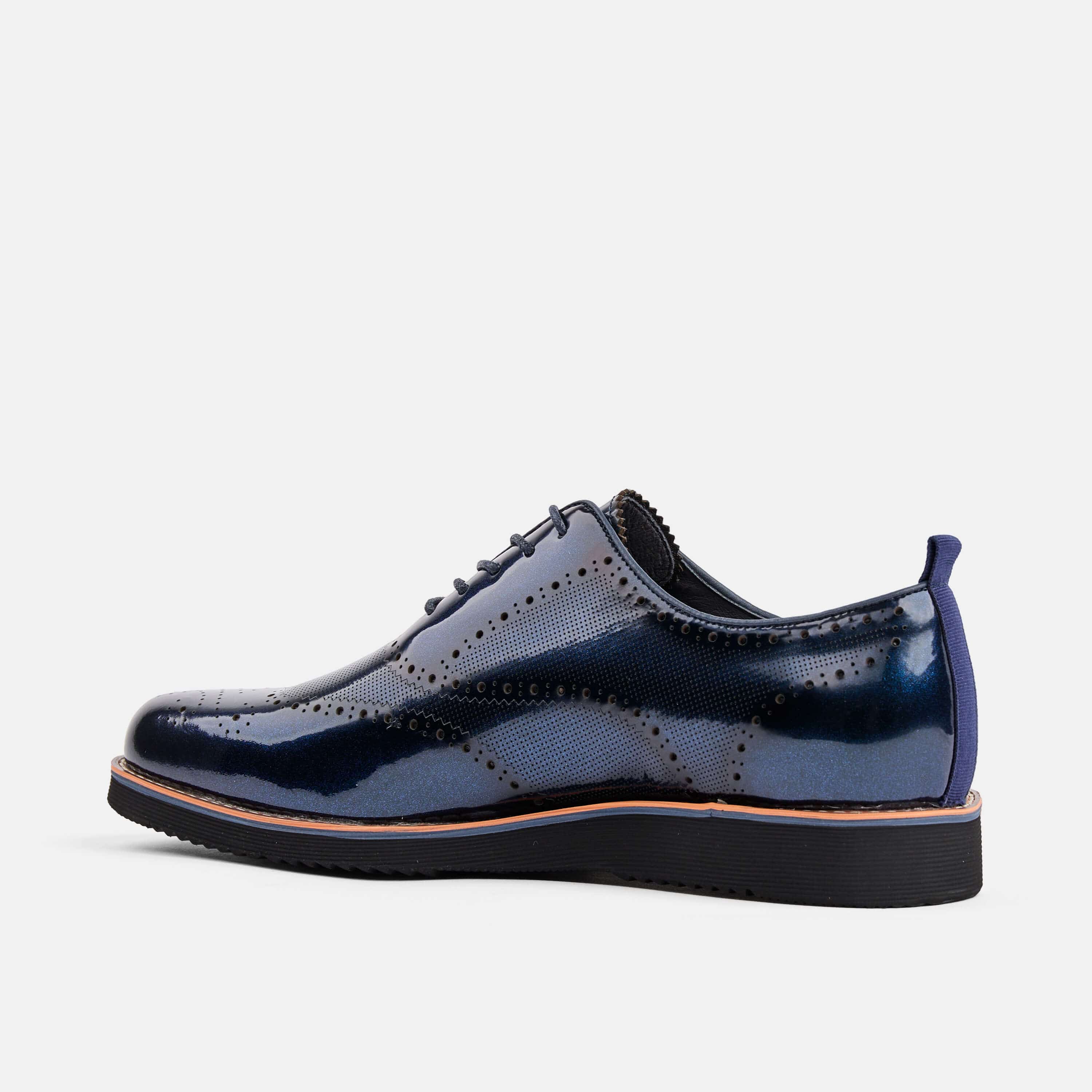 Oscar Navy Patent Leather Wholecut Brogue Sneakers (Black Sole) - Image 4