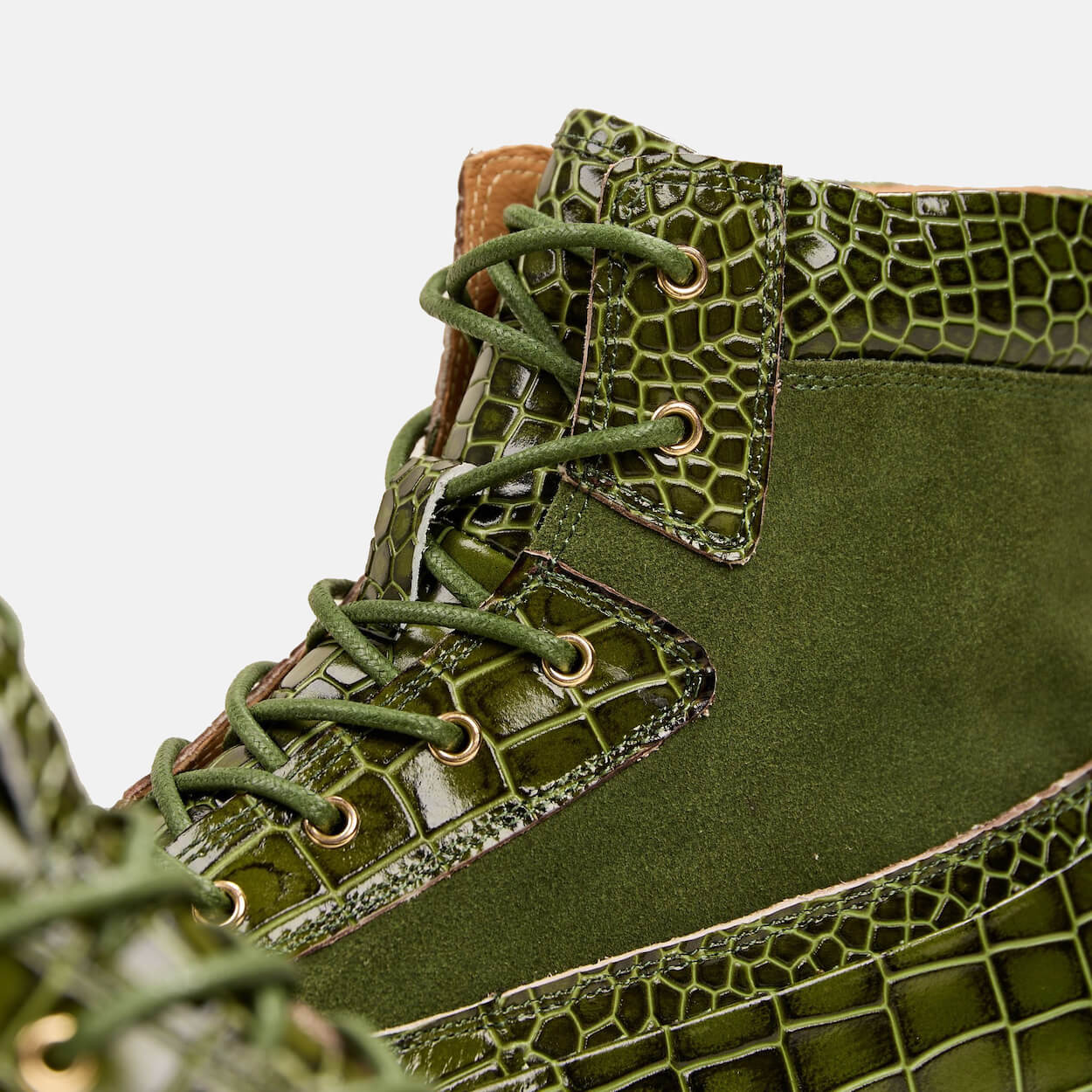 Otis Green Crocskin Leather Combat Boots - Image 3