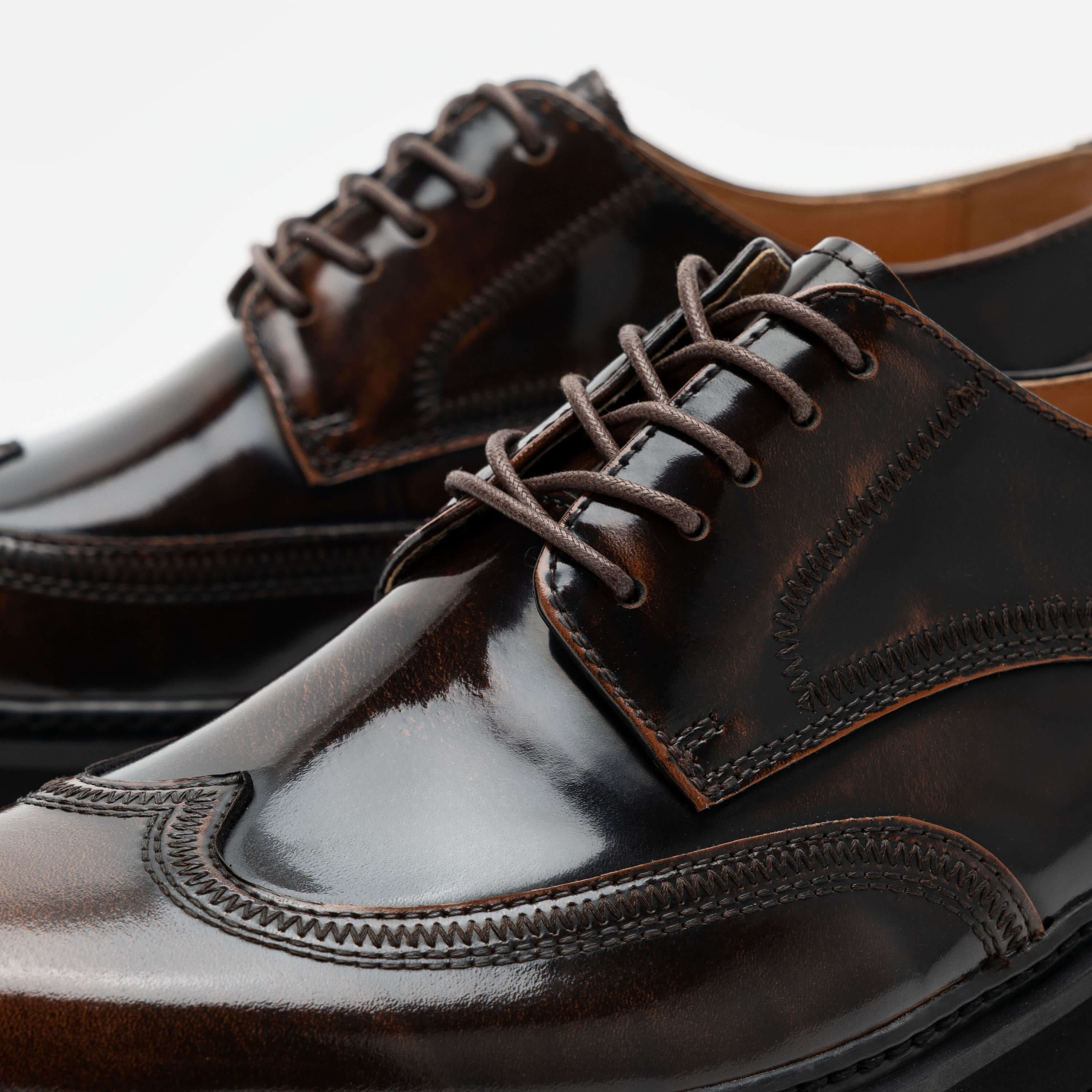 Ronan Chocolate Patent Leather Lug Wingtip Shoes - Image 3