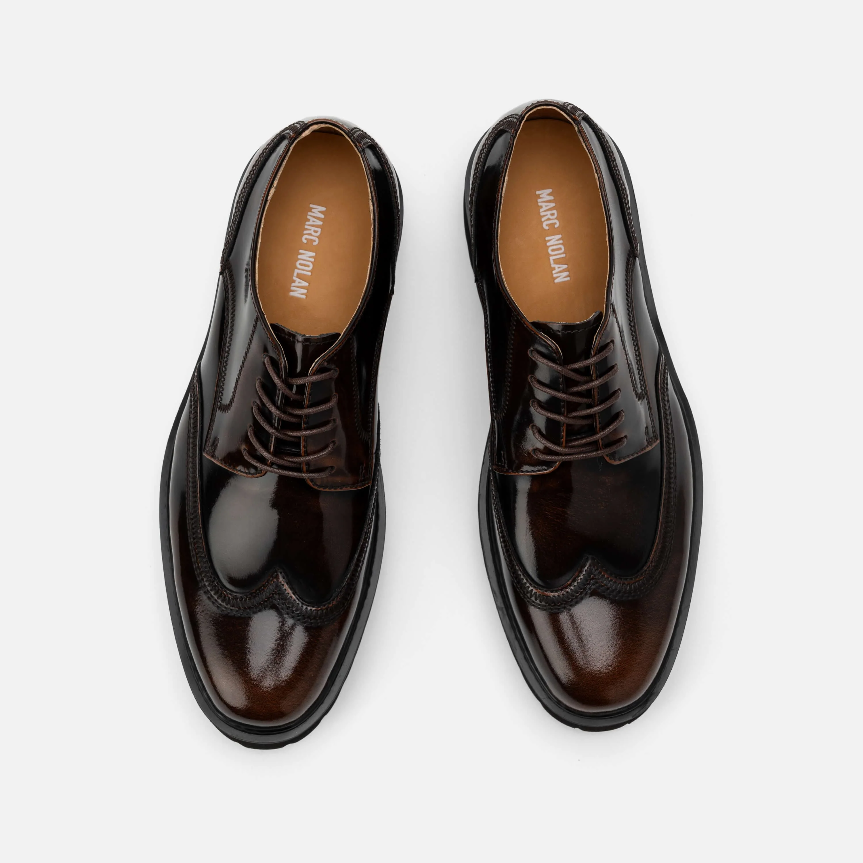 Ronan Chocolate Patent Leather Lug Wingtip Shoes - Image 4