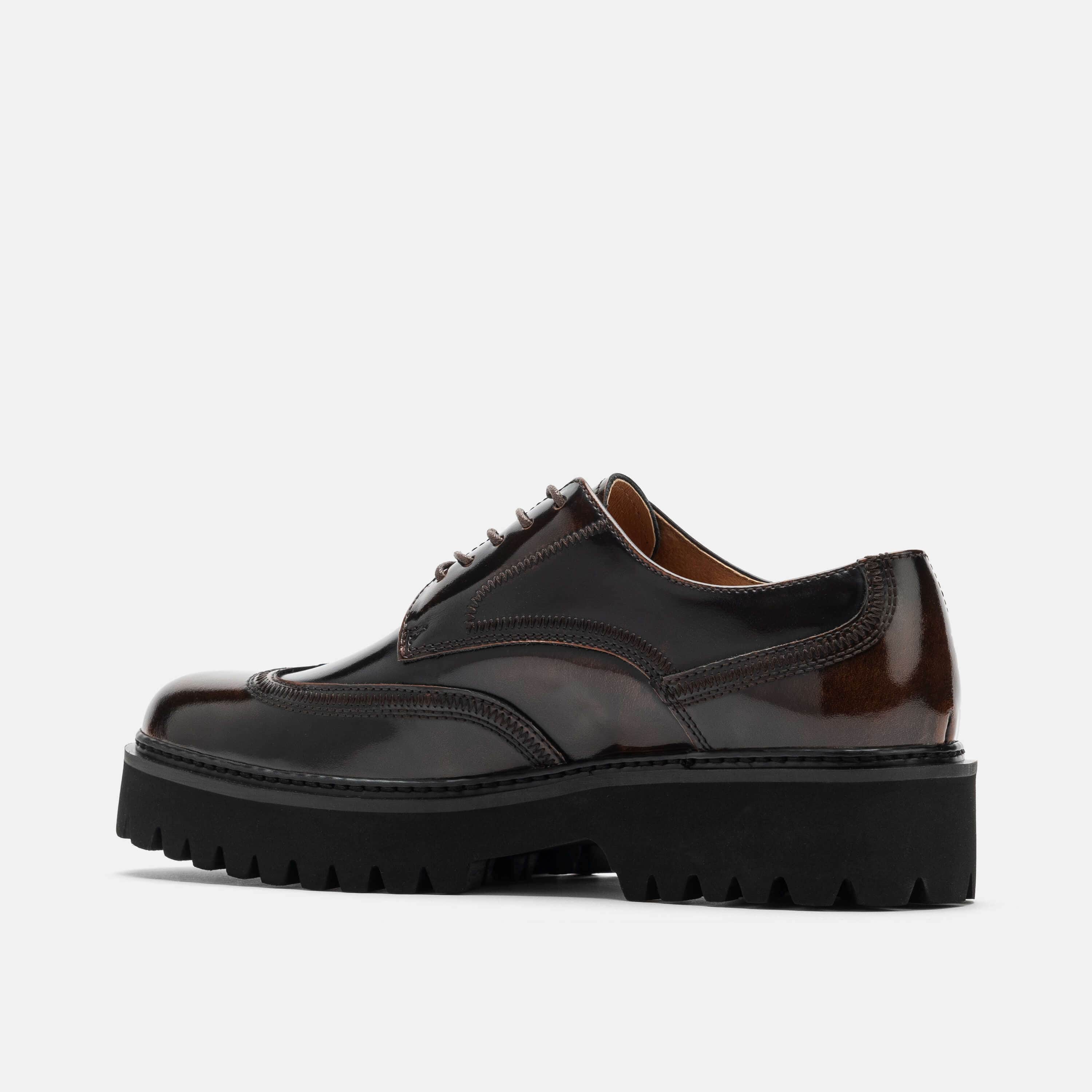 Ronan Chocolate Patent Leather Lug Wingtip Shoes - Image 5