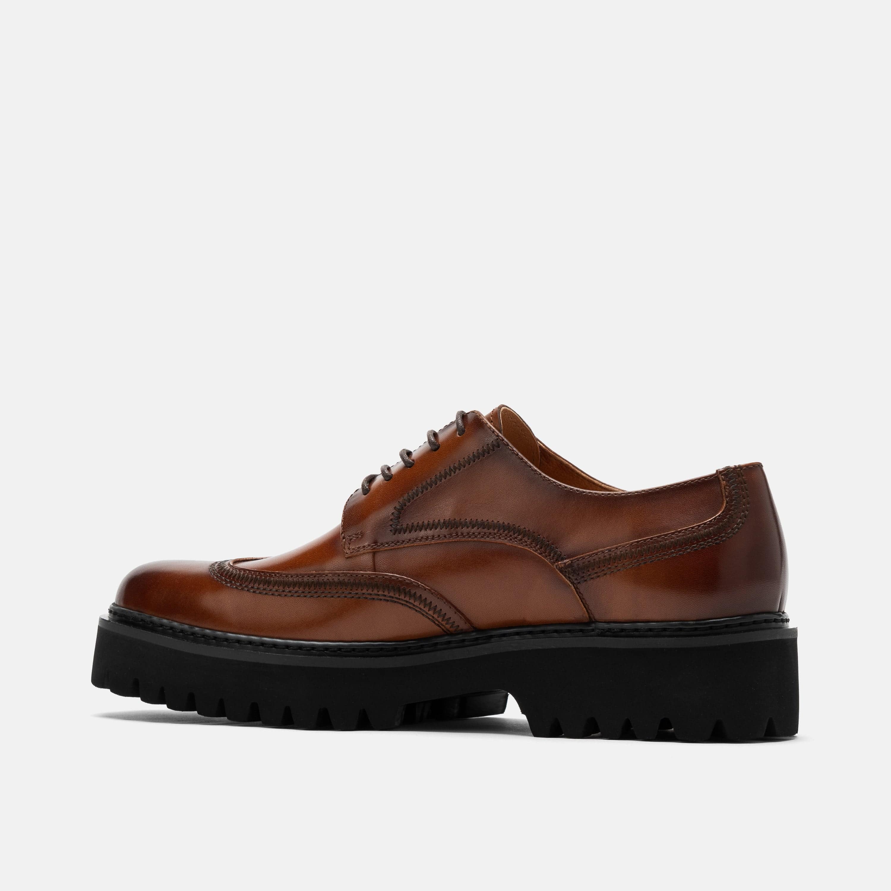 Ronan Mahogany Leather Lug Wingtip Shoes - Image 5