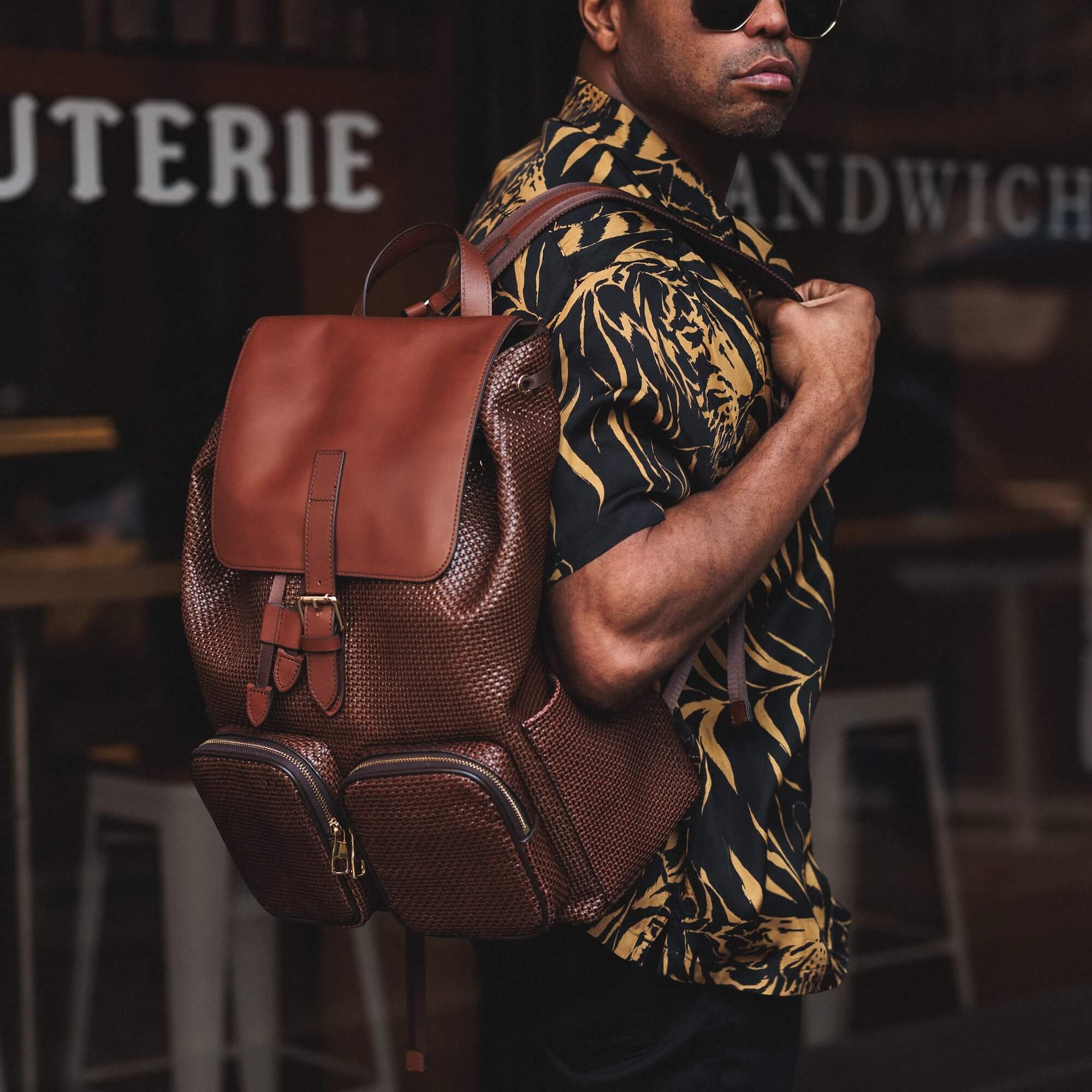 SOHO Woven Cognac Leather Backpack - Image 4