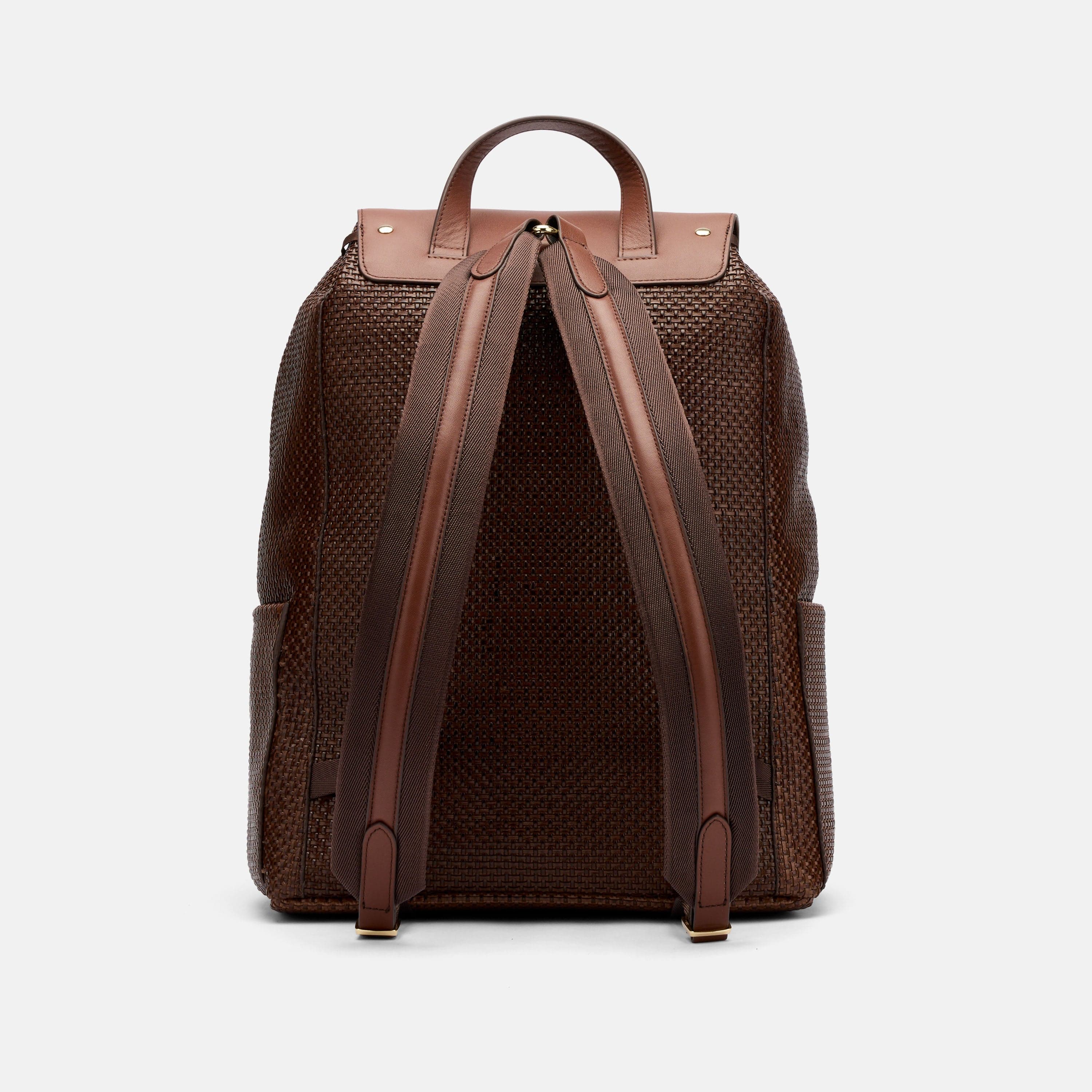 SOHO Woven Cognac Leather Backpack - Image 7