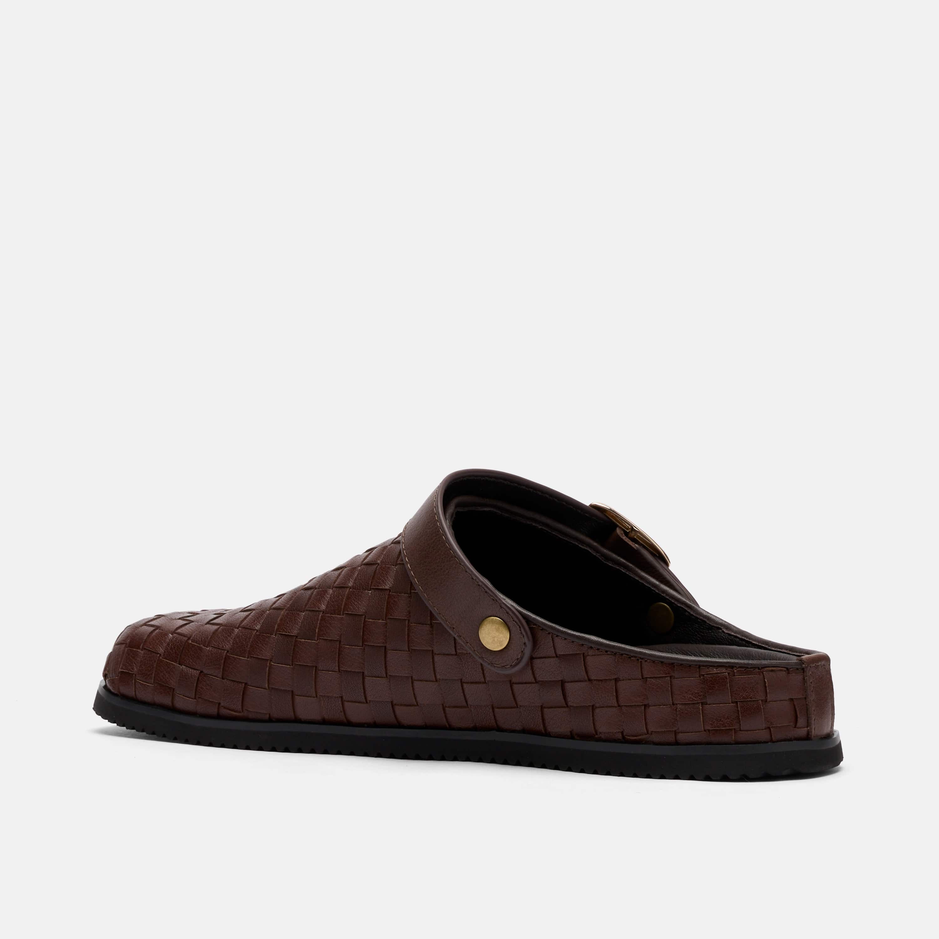 Solana Brown Woven Leather Backstrap Clogs - Image 4