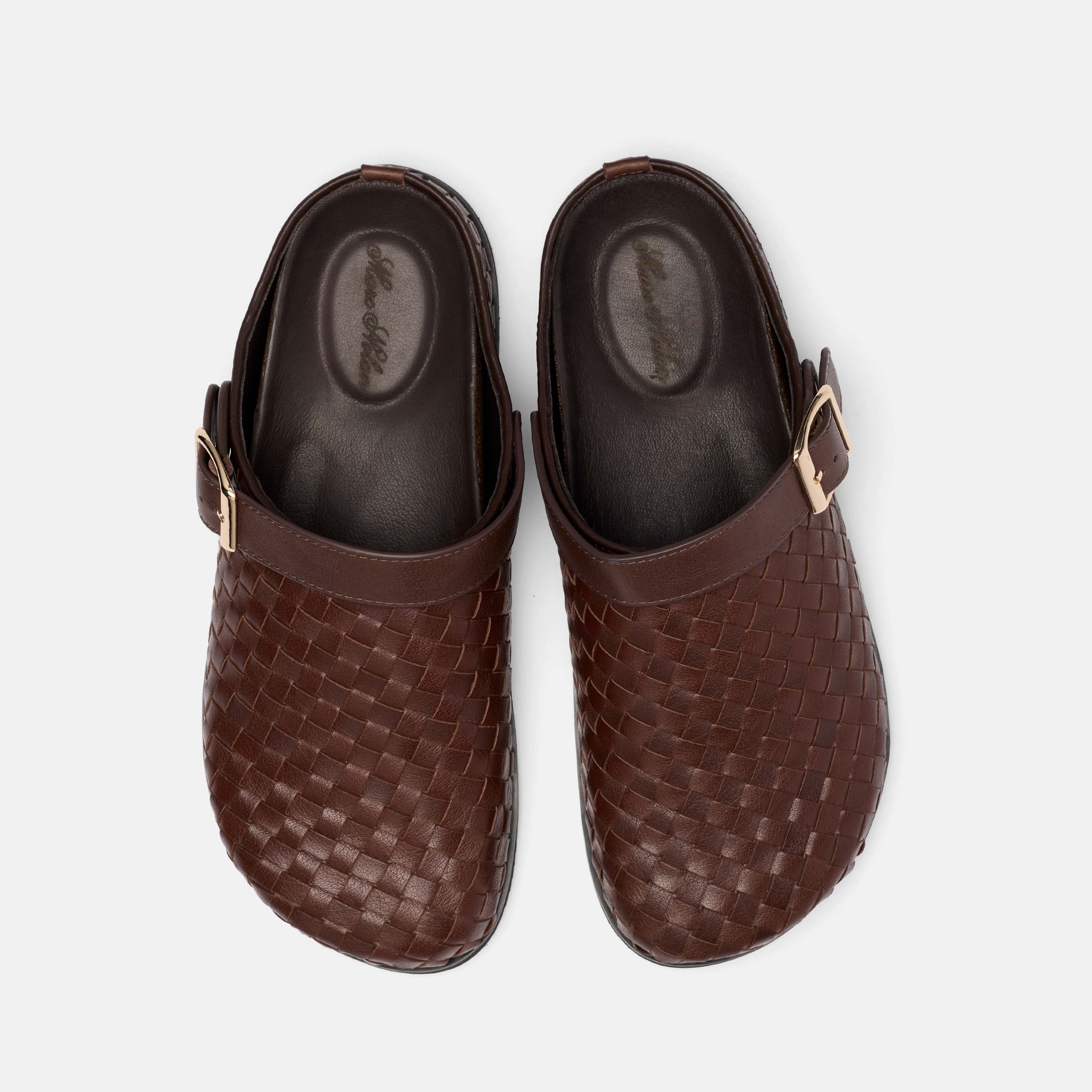Solana Brown Woven Leather Backstrap Clogs - Image 5