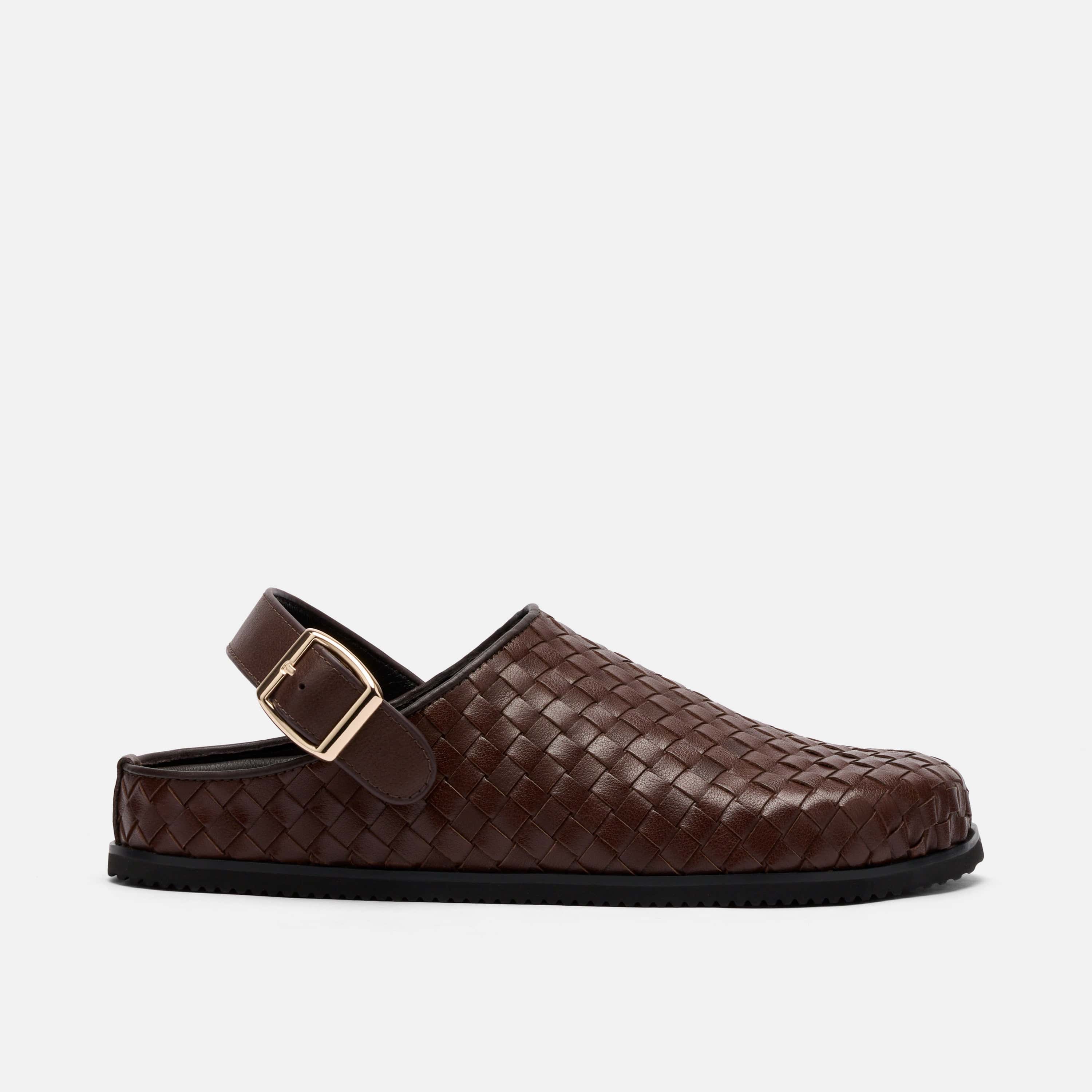 Solana Brown Woven Leather Backstrap Clogs - Image 7